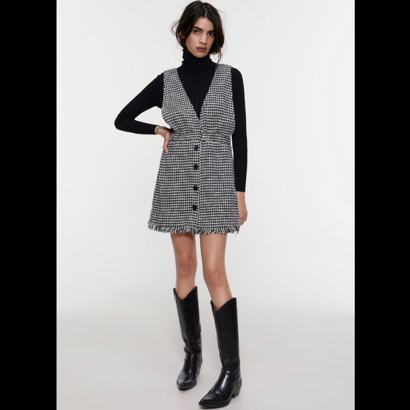 NWT✨ZARA TWEED PINAFORE DRESS WITH STRAPS - Picture 1 of 15